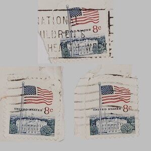 1971 Flag & White House – 3 Used 8¢ Stamps – Huck Press – Redesign of 1963 Issue